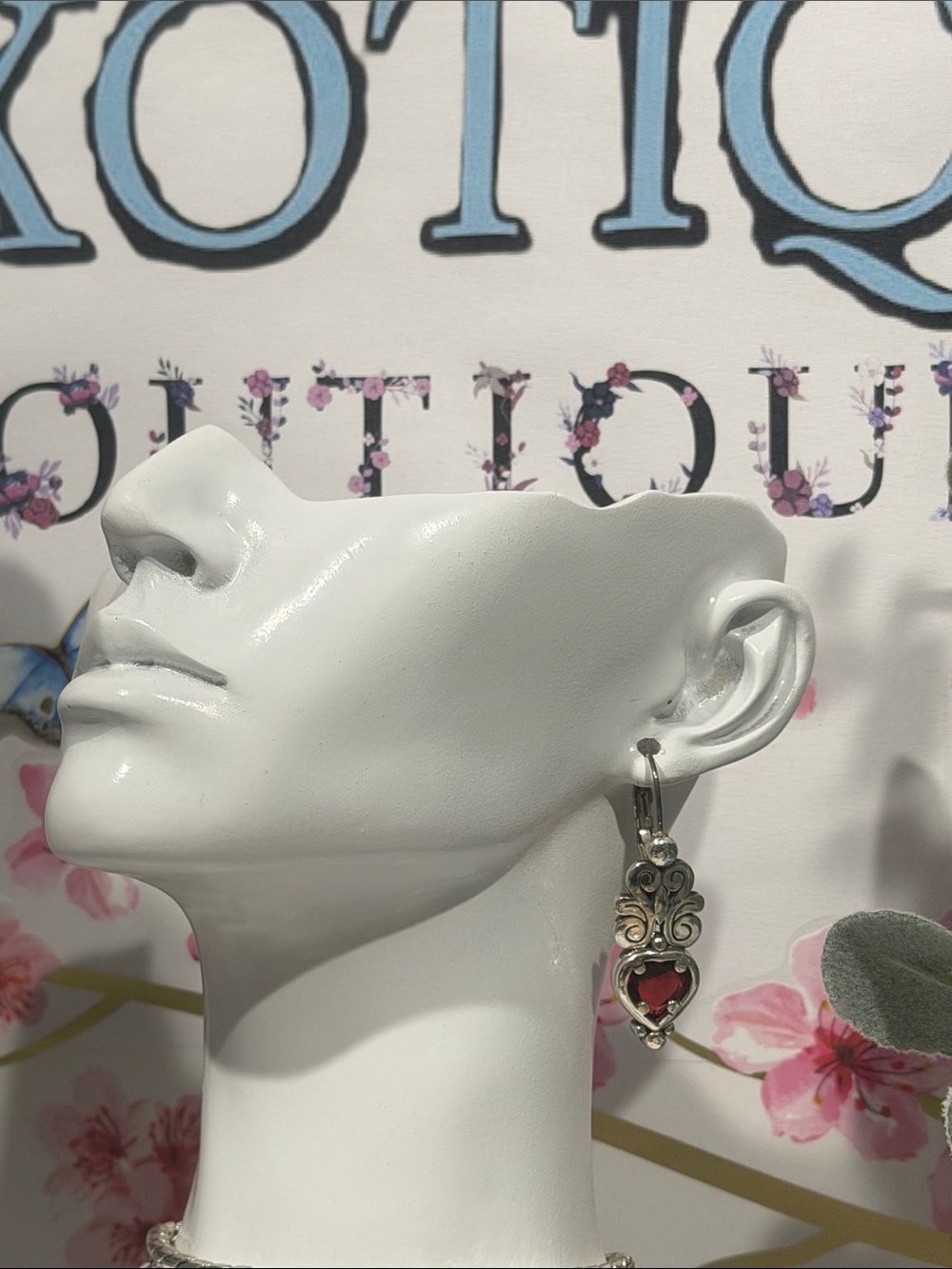 🌹RARE Brighton VTG SLVR RED SWAROVSKI CRYSTAL Heart Earrings!